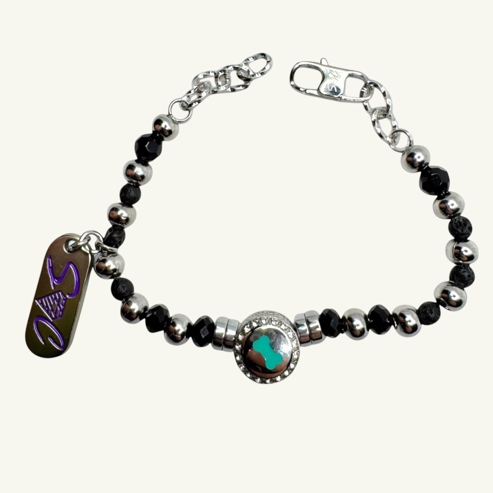 Bracciale onice con charm verde acqua Sharifa Crystals